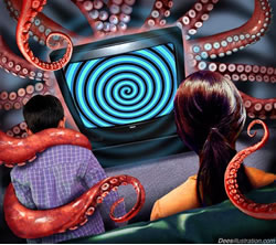 Televisie als zuigbuis - afbeelding Deesillustration.com door David Dees